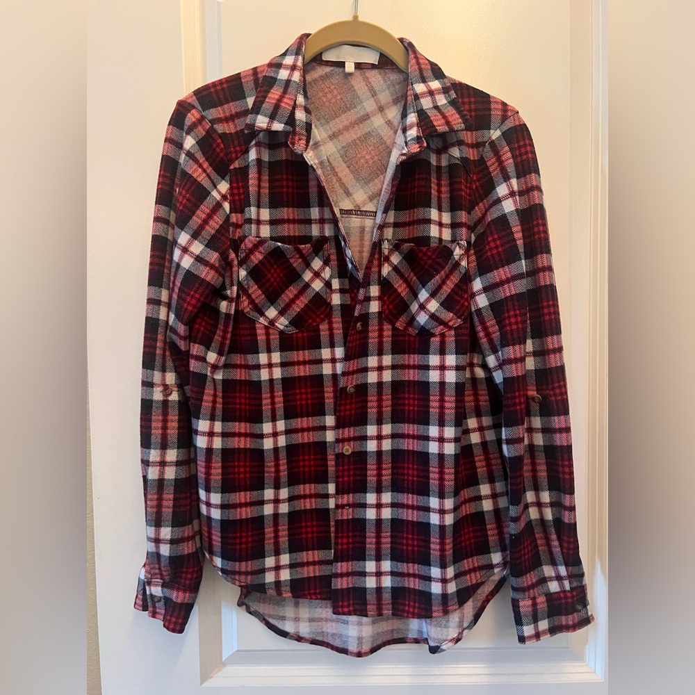 Knox Rose Red and Black Plaid Flannel Shirt
